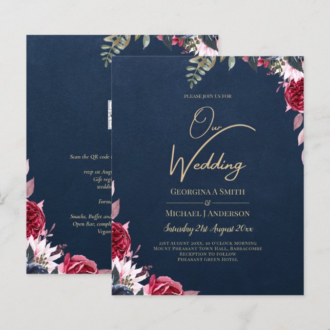 Marinho Azul Berry Floral Burgundy Fall (Frente/Verso)