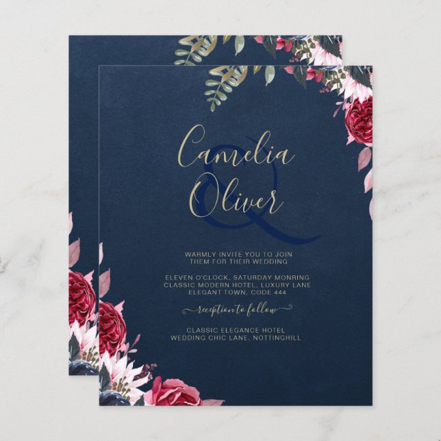 Marinho Azul Berry Floral Burgundy Fall (Frente/Verso)