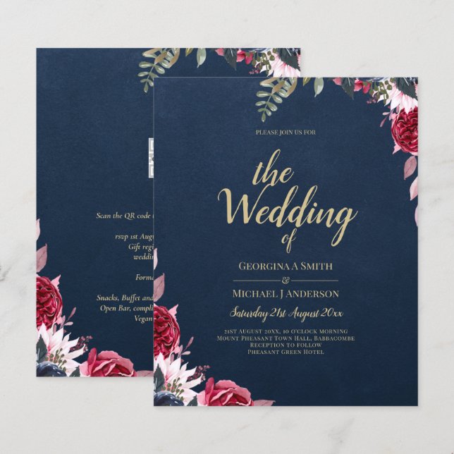 Marinho Azul Berry Floral Burgundy Fall (Frente/Verso)