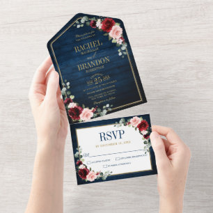 Marinho Azul Blush Borgonha Dourada Casamento Geom