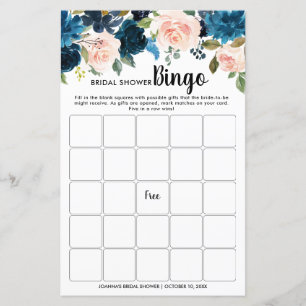 Marinho Azul Blush Floral Chá de panela Bingo