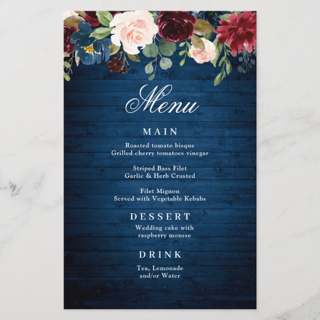 Marinho Azul Blush Floral Menu (Frente)