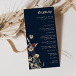 Marinho Azul Boho Floral Menu Casamento<br><div class="desc">Marinho Blue Boho Floral Wedding Menu. Este na moda e elegante menu de casamento contém lindas flores silvestres de cor d'água pintadas manualmente,  organizadas como um buquê adorável perfeito para primavera,  verão ou casamentos outono. Encontre itens correspondentes na Coleção de Casamentos de Flor Selvagem Azul-Marinho.</div>