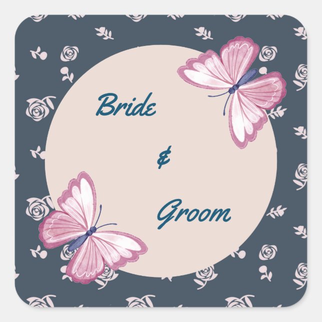 marinho azul borboleta rosa adesivos florais (Frente)