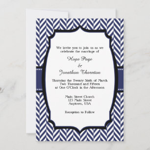 Marinho Azul Branco Herringbone Convite De Casamen