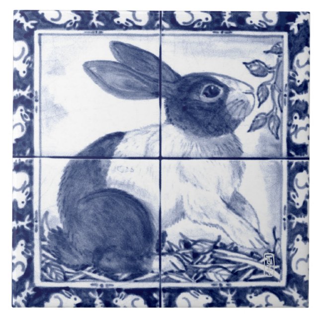 Marinho Azul Branco Rabbit Holandês Dedham Delft M (Frente)