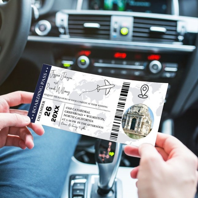 Marinho azul Convite de casamento Bilhete de embar (Criador carregado)