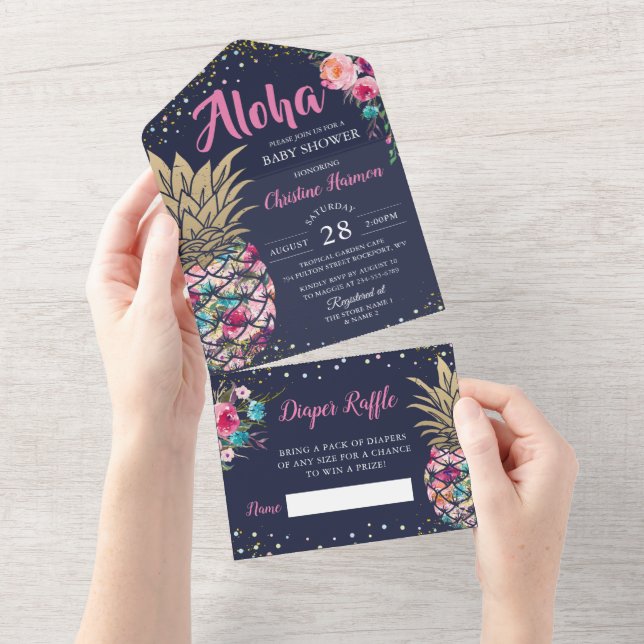 Marinho Azul Cor-De-Rosa Chá de fraldas Floral De  (Aba destacável)
