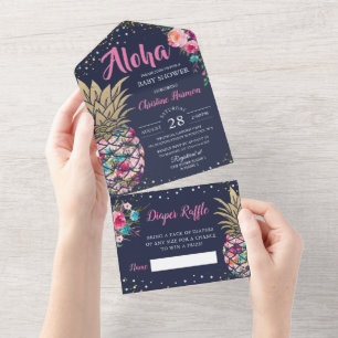 Marinho Azul Cor-De-Rosa Chá de fraldas Floral De