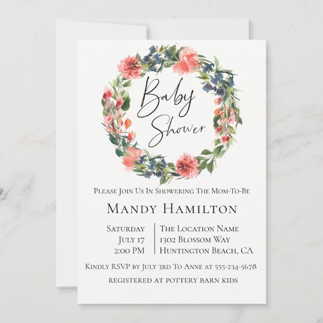 Marinho Azul Coral Convite Para Chá de fraldas Bot (Frente)