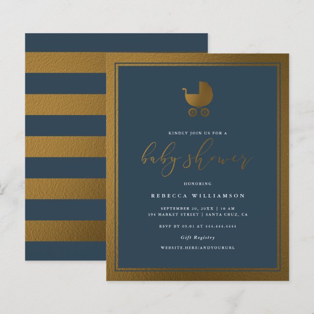 Marinho azul de  azul Dourado Chá de fraldas de Pr (Frente/Verso)