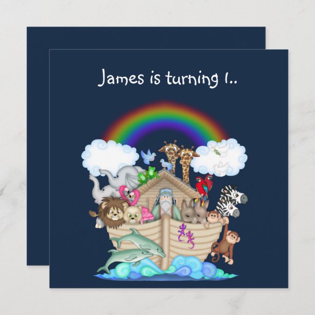 Marinho azul de convite para animais de arca noaca (Frente/Verso)