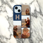 Marinho Azul de fotografia monograma<br><div class="desc">Mostre seu estilo ousado com esta capas de iphone personalizada. Adicione suas 4 fotos favoritas e personalize-as com seu monograma em uma fonte ousada e moderna. Perfeito para um olhar esportivo e dinâmico!</div>