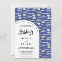 Marinho azul de peixe náutico Convite de Casamento