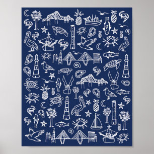 Marinho Azul do Charleston Toile Poster