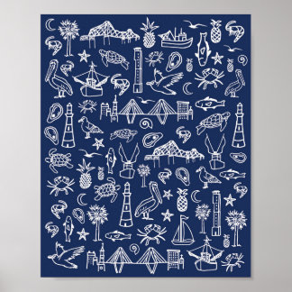 Marinho Azul do Charleston Toile Poster