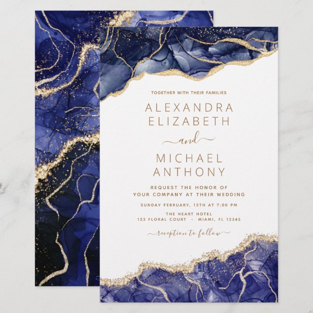 Marinho Azul Dourado Casamento Azul (Frente/Verso)