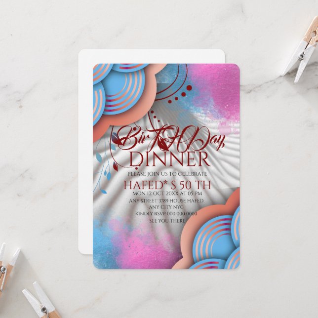 Marinho Azul Dourado FloraL Convite Modelo Azul Bo (Frente/Verso In Situ)