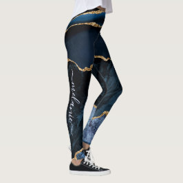 Marinho Azul Dourado Gemstone Suas Leggings de Nom