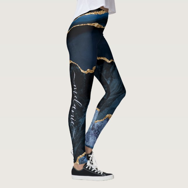 Marinho Azul Dourado Gemstone Suas Leggings de Nom (Direita)