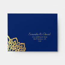 Marinho Azul Dourado Mandala Casamento RSVP