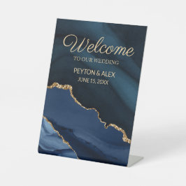 Marinho Azul Dourado Marble Agate Casamento Bem-Vi