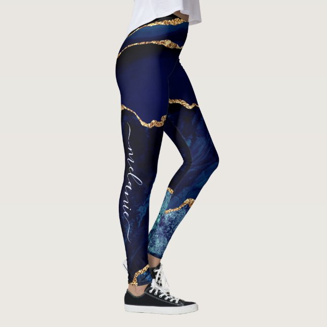 Marinho Azul Dourado Personalizar Leggings de Letr (Direita)