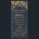 Marinho Azul Dourado String Luzes Bokeh Menu Casam<br><div class="desc">Preencha a sua mesa com este elegante menu de casamento da Coleção Rustic Glam Wedding. Projetado com luzes brilhantes de cordas douradas sobre um fundo profundo de faux-denim de marinho, este menu vertical oferece uma combinação impressionante de charme rústico e sofisticação noturna. A disposição inclui seções para pães, entrenes e...</div>