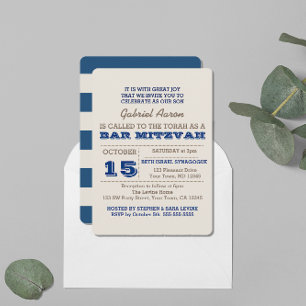 Marinho Azul e Bar Prateado Convite Mitzvah