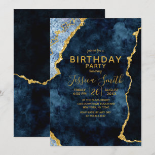Marinho Azul e Convite de aniversário Dourado
