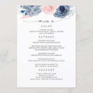 Marinho Azul e Cor-de-Rosa Moderno Menu Casamento