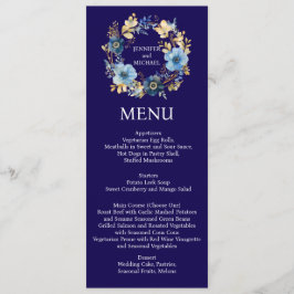 Marinho Azul e Dourado Menu Floral Menu Weding