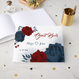marinho azul e flores vermelhas livro de hóspedes