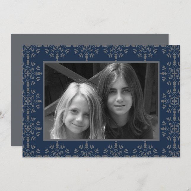 Marinho azul Elegante Cartões de foto de Natal 1 F (Frente/Verso)