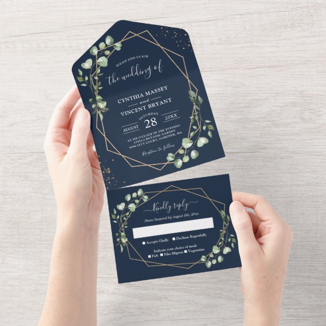 Marinho Azul Eucalyptus Deixa Casamento Geométrico (Aba destacável)