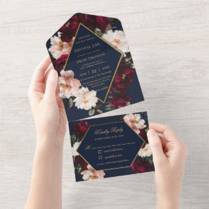 Marinho Azul-Floral -Blush Moody Burgundy Escuro