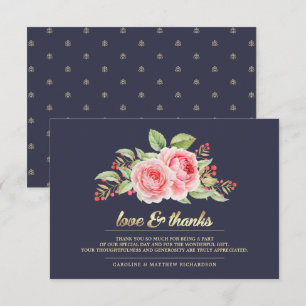 Marinho Azul Floral Casamento Obrigado Cartões