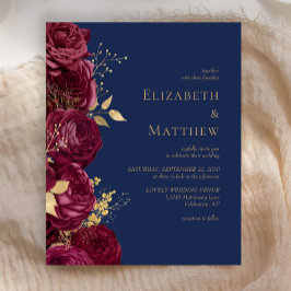 Marinho Azul Floral Convite de casamento Azul