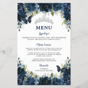 Marinho Azul Floral Doce 16 Quinceañera Menu