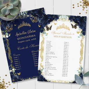 Marinho Azul Floral Dourada Quinceañera Padrinos C