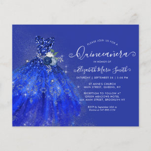 Marinho Azul Floral Silver Glitter Quinceanera