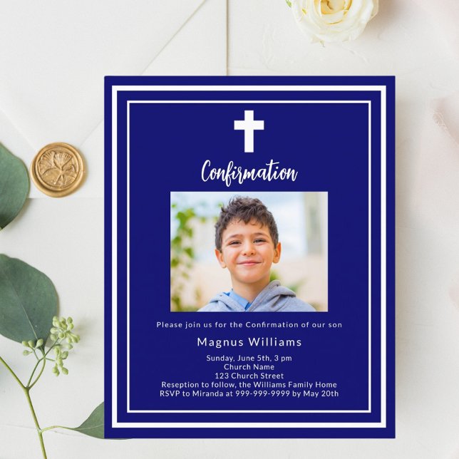 Marinho azul foto-boy Convite de confirmação (Criador carregado)