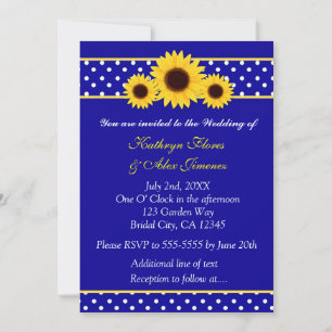 Marinho Azul Girassóis Bolinhas Convite de Casamen