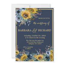 Marinho Azul Girassol Floral Convite para Casament