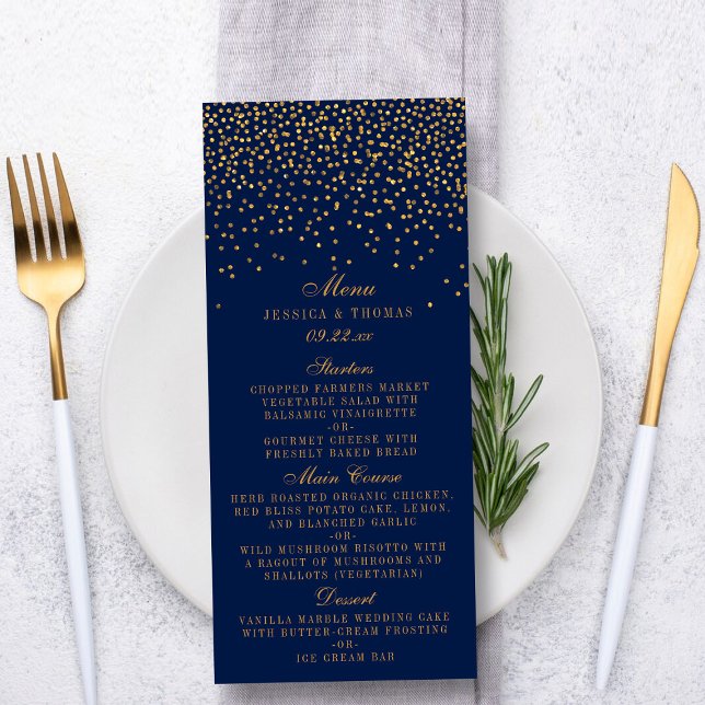 Marinho Azul & Glam Dourado Menu de Casamento de C (Criador carregado)