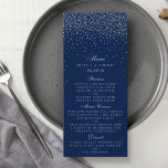 Marinho Azul & Glam Silver Confetti Menu Casamento<br><div class="desc">A coleção de casamento de confete azul e glam prata marinho é perfeita para qualquer casal planejando uma celebração romântica de casamento. O design apresenta um fundo azul marinho chic com um confete glam prata que é verdadeiramente espantoso e perfeito para qualquer evento especial. O texto incorpora a mesma cor...</div>