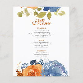 Marinho Azul Laranja Queimado Menu de Casamento do