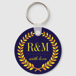 Marinho Azul Laurel Wreath Monograma Chaveiro de C