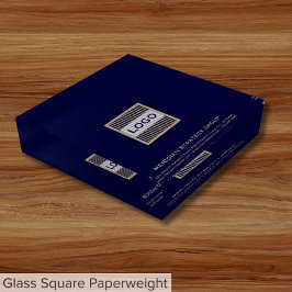 Marinho Azul Logotipo Vidro Papel Peso
