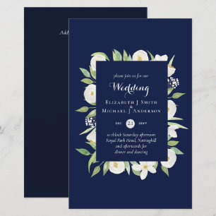 Marinho Azul Magnolia Convites de casamento de Or